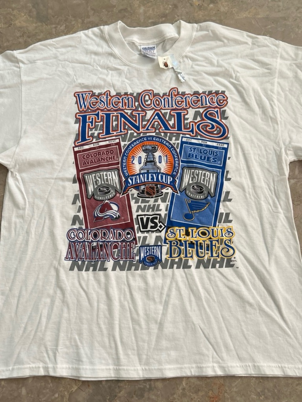 Vintage 2001 NHL Western Conference Finals Avalanche Blues T Shirt XL NWT